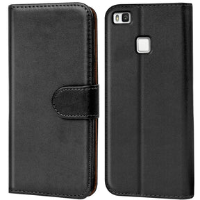 Huawei P9 Lite Klapphülle in Schwarz mit Kartenfächern und Schutz