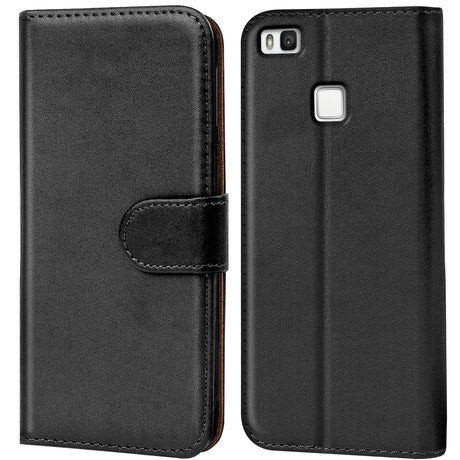 Huawei P9 Lite Klapphülle in Schwarz mit Kartenfächern und Schutz