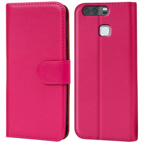 Huawei P9 Klapphülle in Pink mit Kartenfächern und Schutz