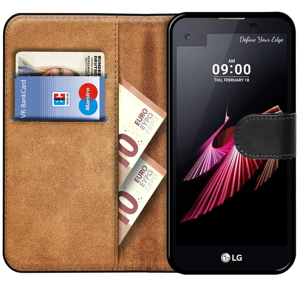 LG X Screen Klapphülle in Schwarz mit Kartenfächern und Schutz