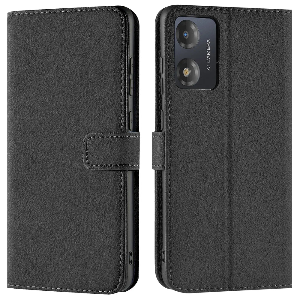 Motorola Moto E13 Klapphülle in Schwarz mit Kartenfächern und Schutz