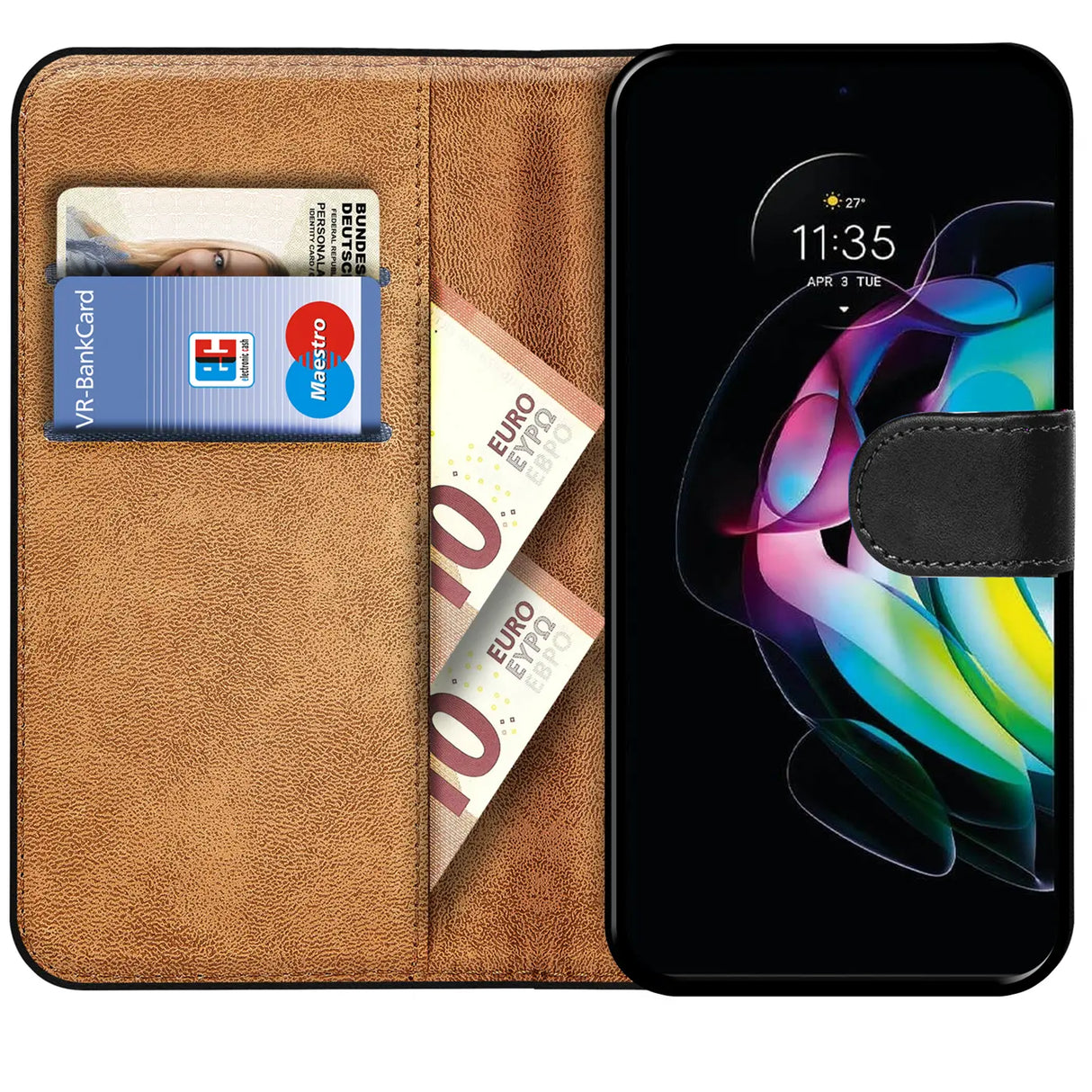 Motorola Edge 20 Klapphülle in Schwarz mit Kartenfächern und Schutz