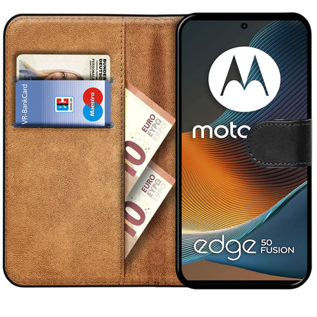 Motorola Edge 50 Fusion Klapphülle in Schwarz mit Kartenfächern und Schutz