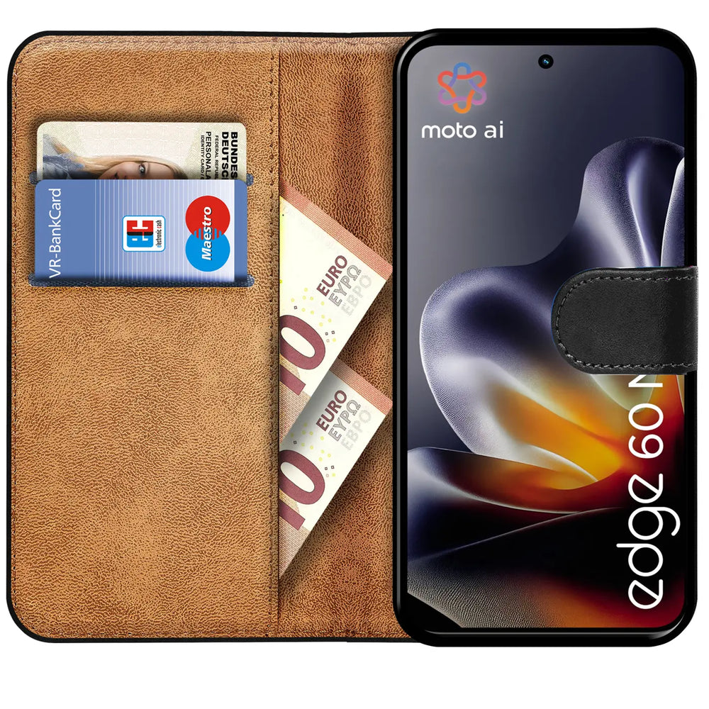 Motorola Edge 60 Neo Klapphülle in Schwarz mit Kartenfächern und Schutz