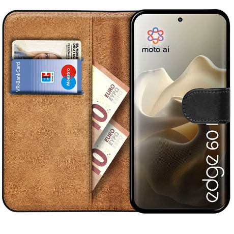 Motorola Edge 60 Pro Klapphülle in Schwarz mit Kartenfächern und Schutz