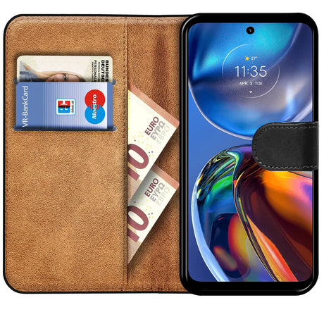 Motorola Moto E32 / E32s Klapphülle in Schwarz mit Kartenfächern und Schutz