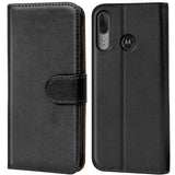 Motorola Moto E6 Plus Klapphülle in Schwarz mit Kartenfächern und Schutz