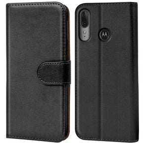 Motorola Moto E6 Plus Klapphülle in Schwarz mit Kartenfächern und Schutz