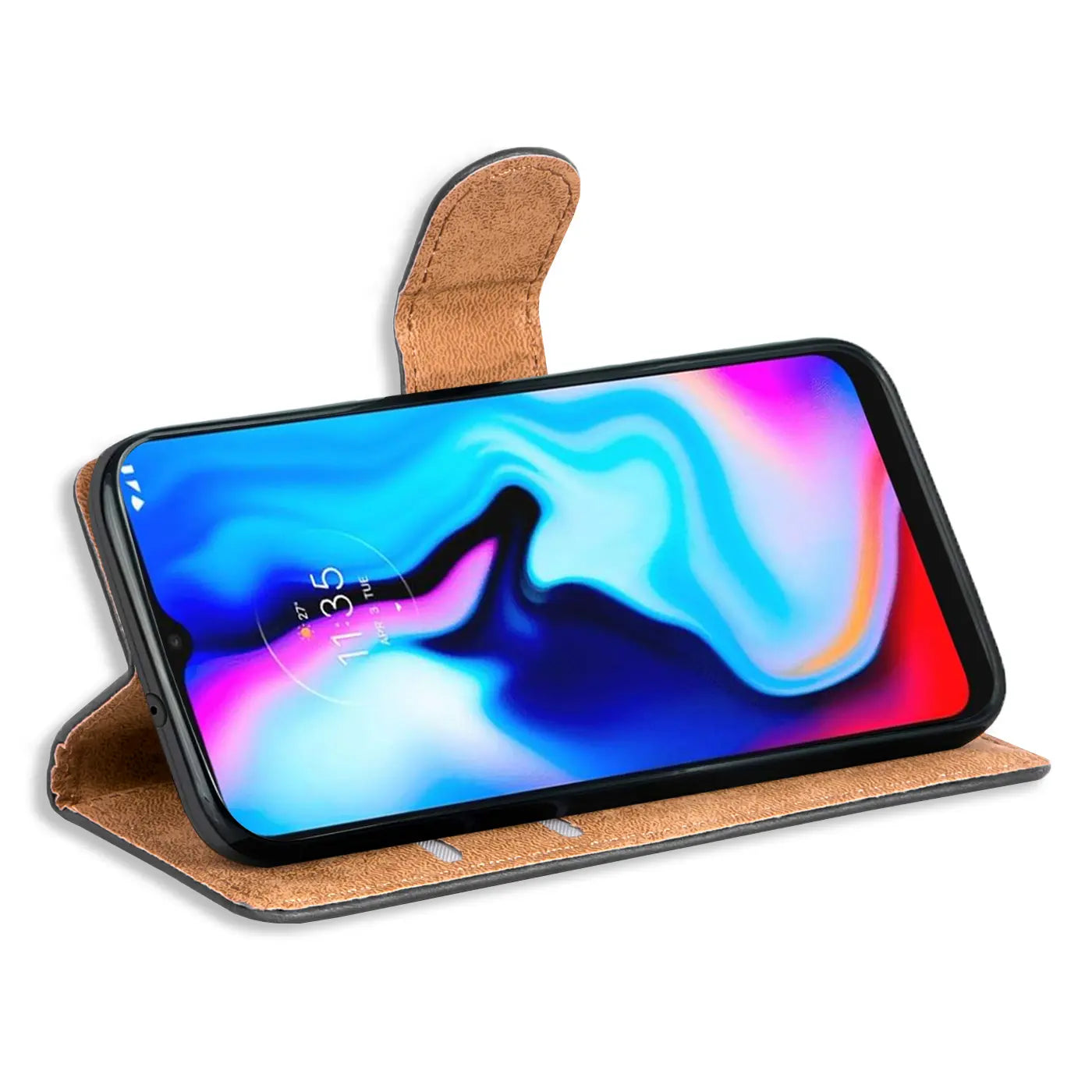 Braun Leder-Klapphülle mit Kartenfächern, Motorola Moto E7 Plus, Seitenansicht