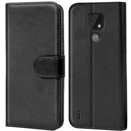 Motorola Moto E7 Klapphülle in Schwarz mit Kartenfächern und Schutz