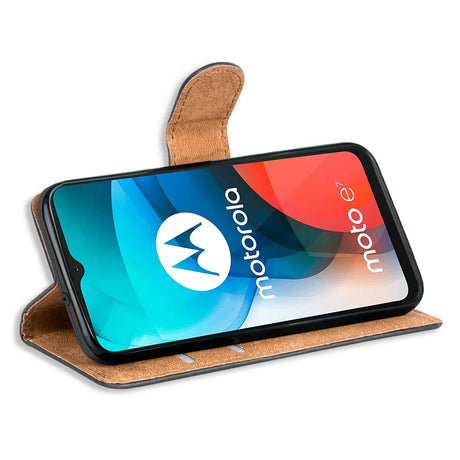 Motorola Moto E7 Klapphülle in Schwarz mit Kartenfächern und Schutz