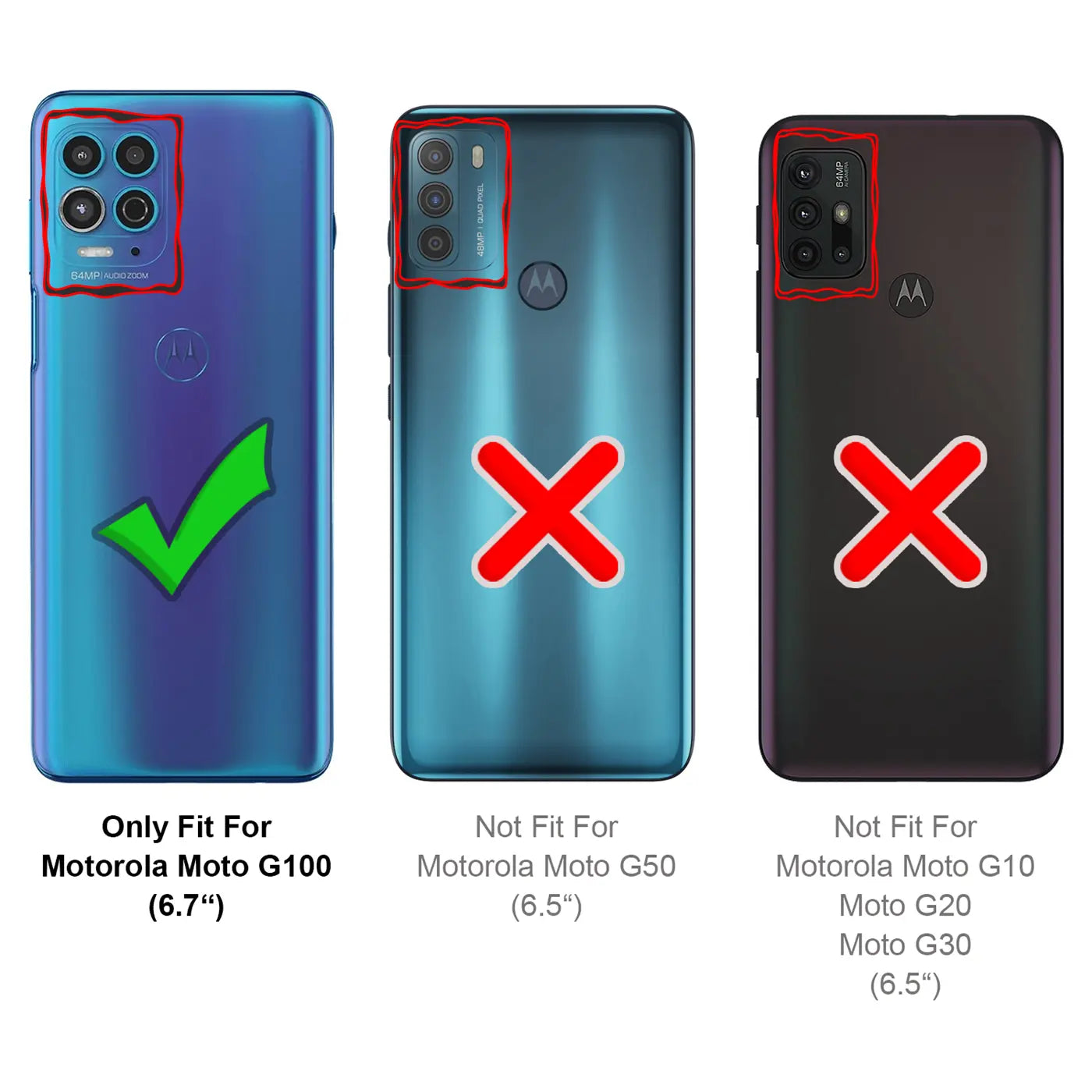 Rückseite Motorola Moto G100 (6.7"), blau, mit grüner Markierung.