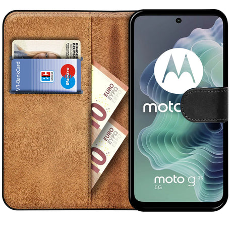 Motorola Moto G35 5G Klapphülle in Schwarz mit Kartenfächern und Schutz