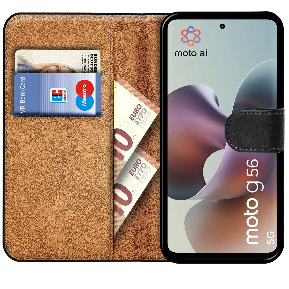 Motorola Moto G56 5G Klapphülle in Schwarz mit Kartenfächern und Schutz