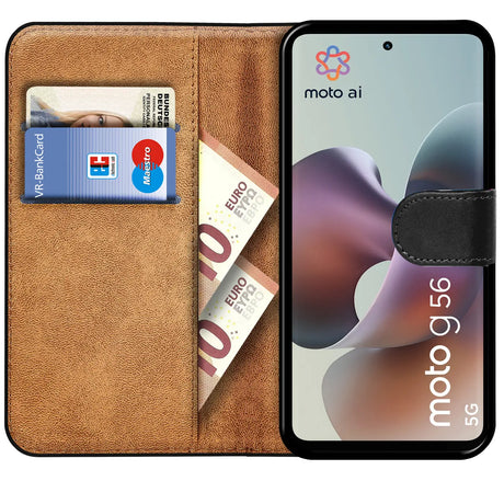 Motorola Moto G56 5G Klapphülle in Schwarz mit Kartenfächern und Schutz