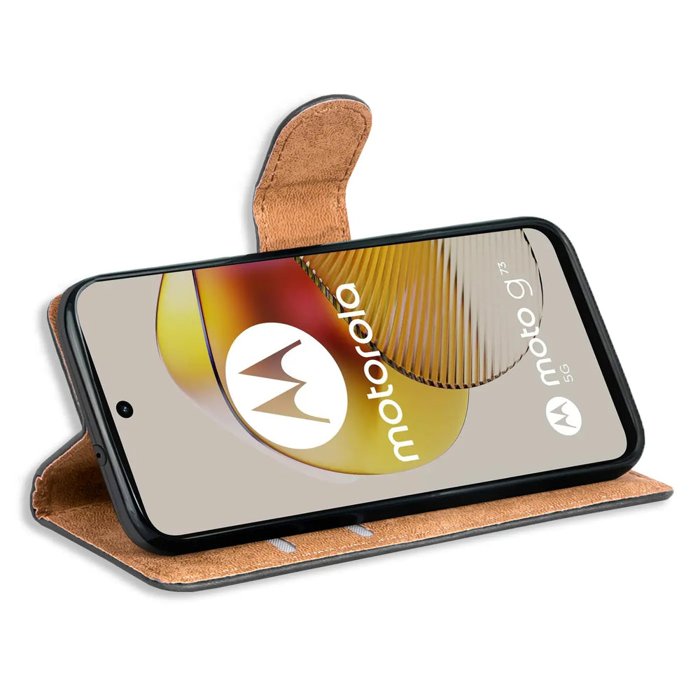 Motorola Moto G73 5G Klapphülle in Schwarz mit Kartenfächern und Schutz