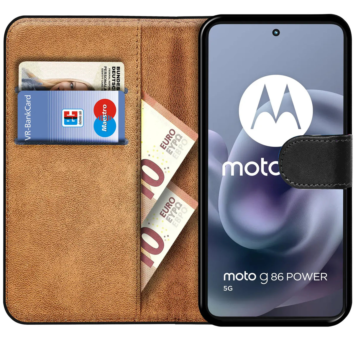 Motorola Moto G86 Power 5G Klapphülle in Schwarz mit Kartenfächern und Schutz