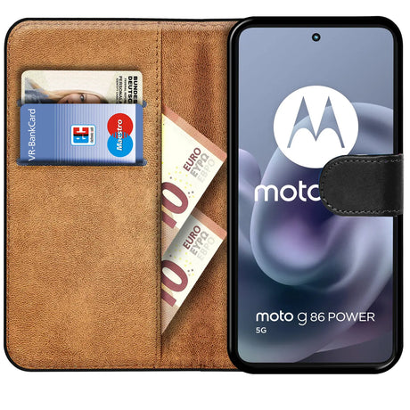 Motorola Moto G86 Power 5G Klapphülle in Schwarz mit Kartenfächern und Schutz