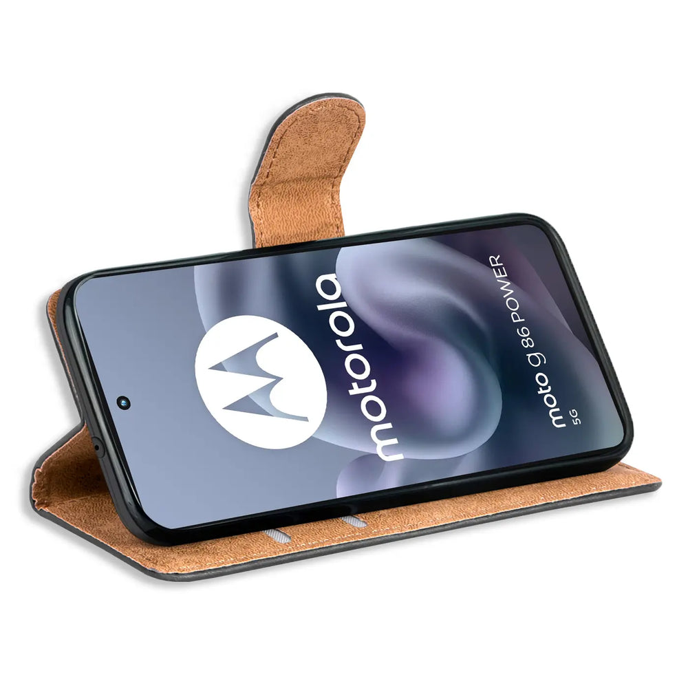 Motorola Moto G86 Power 5G Klapphülle in Schwarz mit Kartenfächern und Schutz