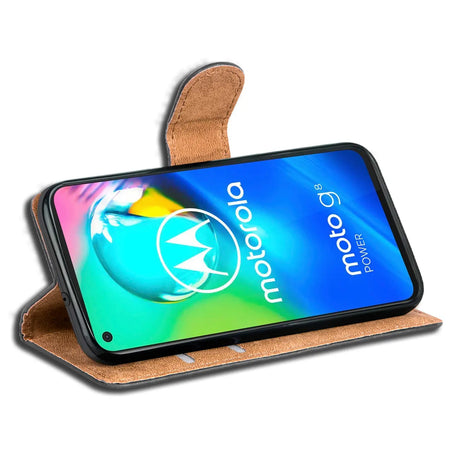 Motorola Moto G8 Power Klapphülle in Schwarz mit Kartenfächern und Schutz