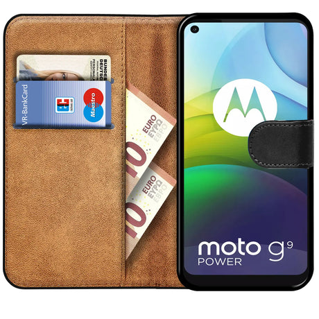 Motorola Moto G9 Power Klapphülle in Schwarz mit Kartenfächern und Schutz