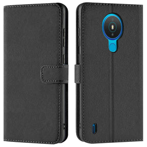 Nokia 1.4 Klapphülle in Schwarz mit Kartenfächern und Schutz