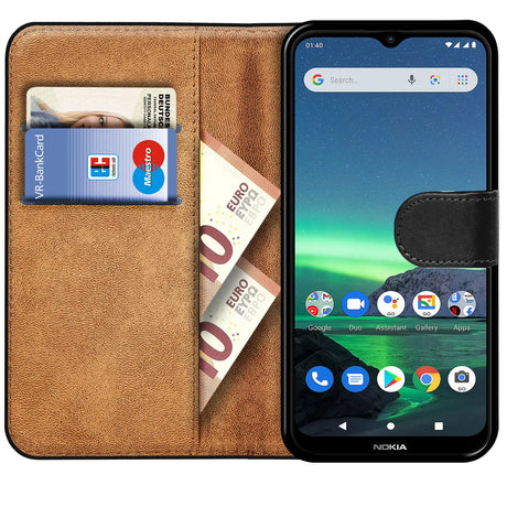 Nokia 1.4 Klapphülle in Schwarz mit Kartenfächern und Schutz