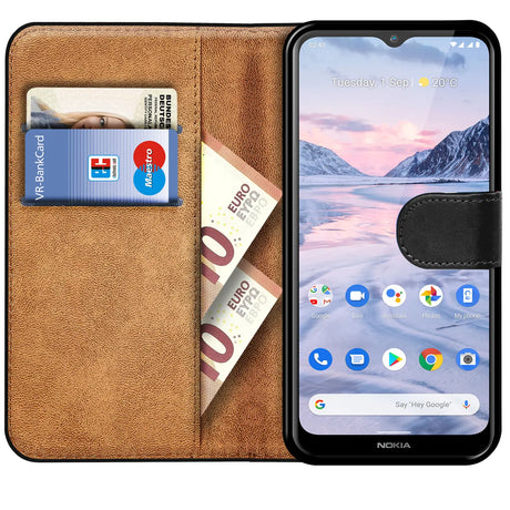 Nokia 2.4 Klapphülle in Schwarz mit Kartenfächern und Schutz
