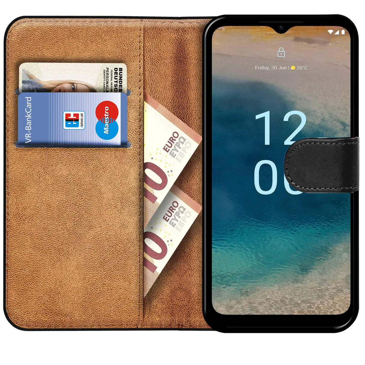 Nokia G22 Klapphülle in Schwarz mit Kartenfächern und Schutz