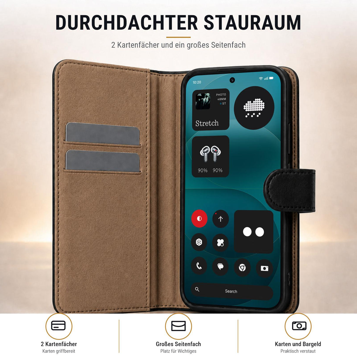 Nothing Phone 4a Pro - Klapphülle mit Kartenfächern Schwarz