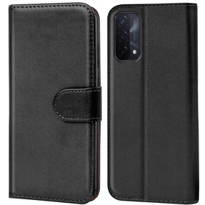 Oppo A54 5G / A74 5G Klapphülle in Schwarz mit Kartenfächern und Schutz