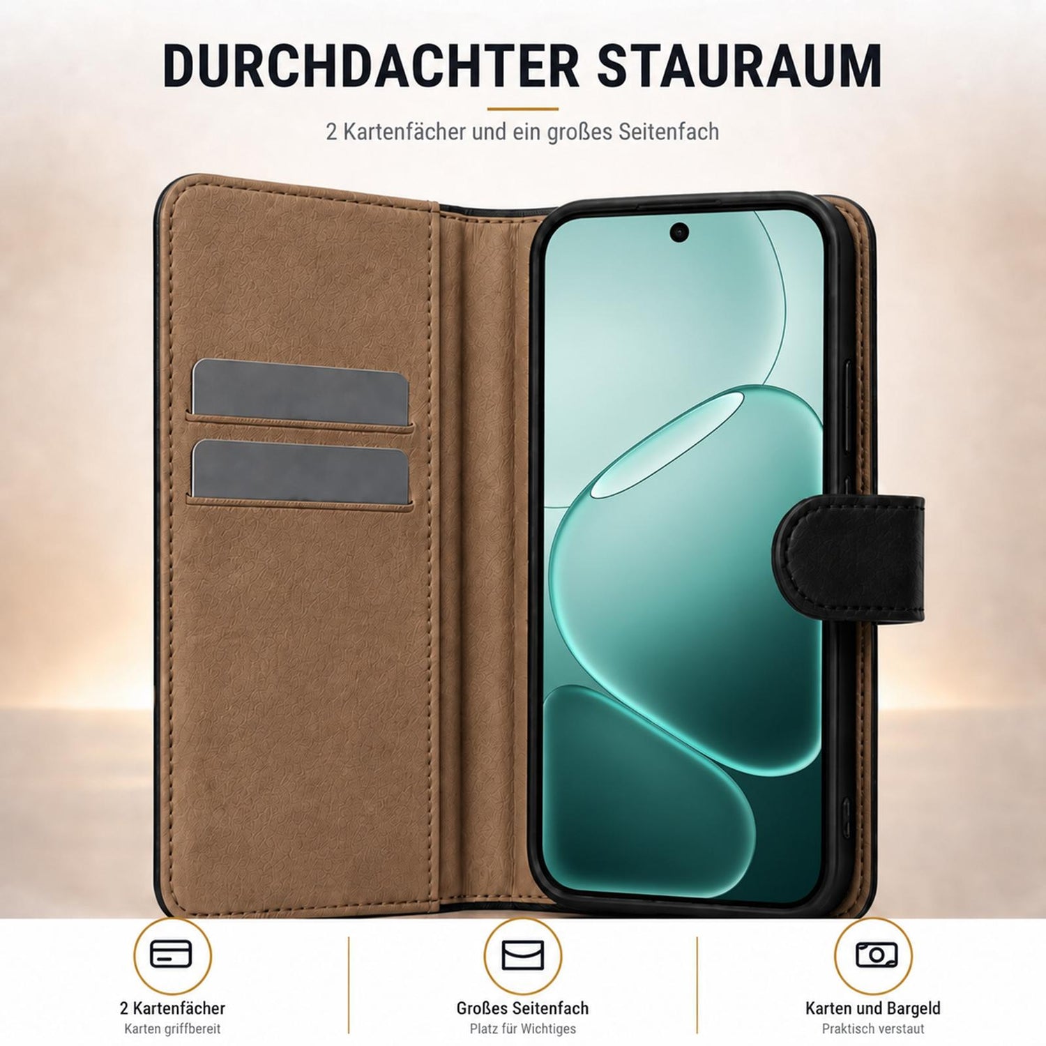OPPO A6 Pro 5G - Klapphülle mit Kartenfächern Schwarz