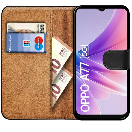 OPPO A77 5G Klapphülle in Schwarz mit Kartenfächern und Schutz