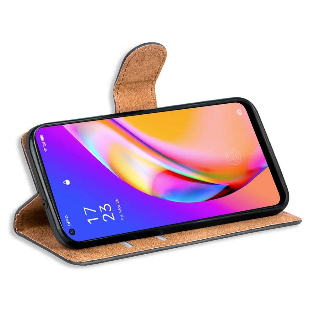 Braune Kunstleder-Klapphülle mit Kartenfächern für Oppo A94 5G, Seitenansicht