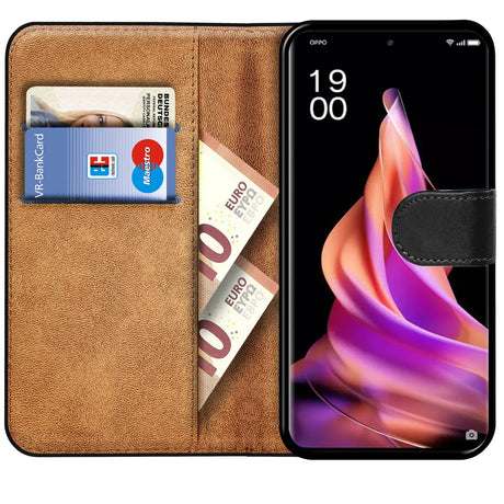 Oppo Reno 9 / 9 Pro Klapphülle in Schwarz mit Kartenfächern und Schutz