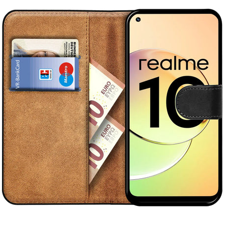 Realme 10 4G Klapphülle in Schwarz mit Kartenfächern und Schutz