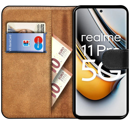 Realme 11 Pro 5G Klapphülle in Schwarz mit Kartenfächern und Schutz