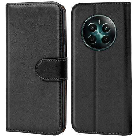 Realme 12+ 5G Klapphülle in Schwarz mit Kartenfächern und Schutz