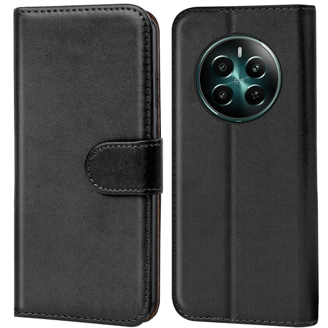 Realme 12+ 5G Klapphülle in Schwarz mit Kartenfächern und Schutz