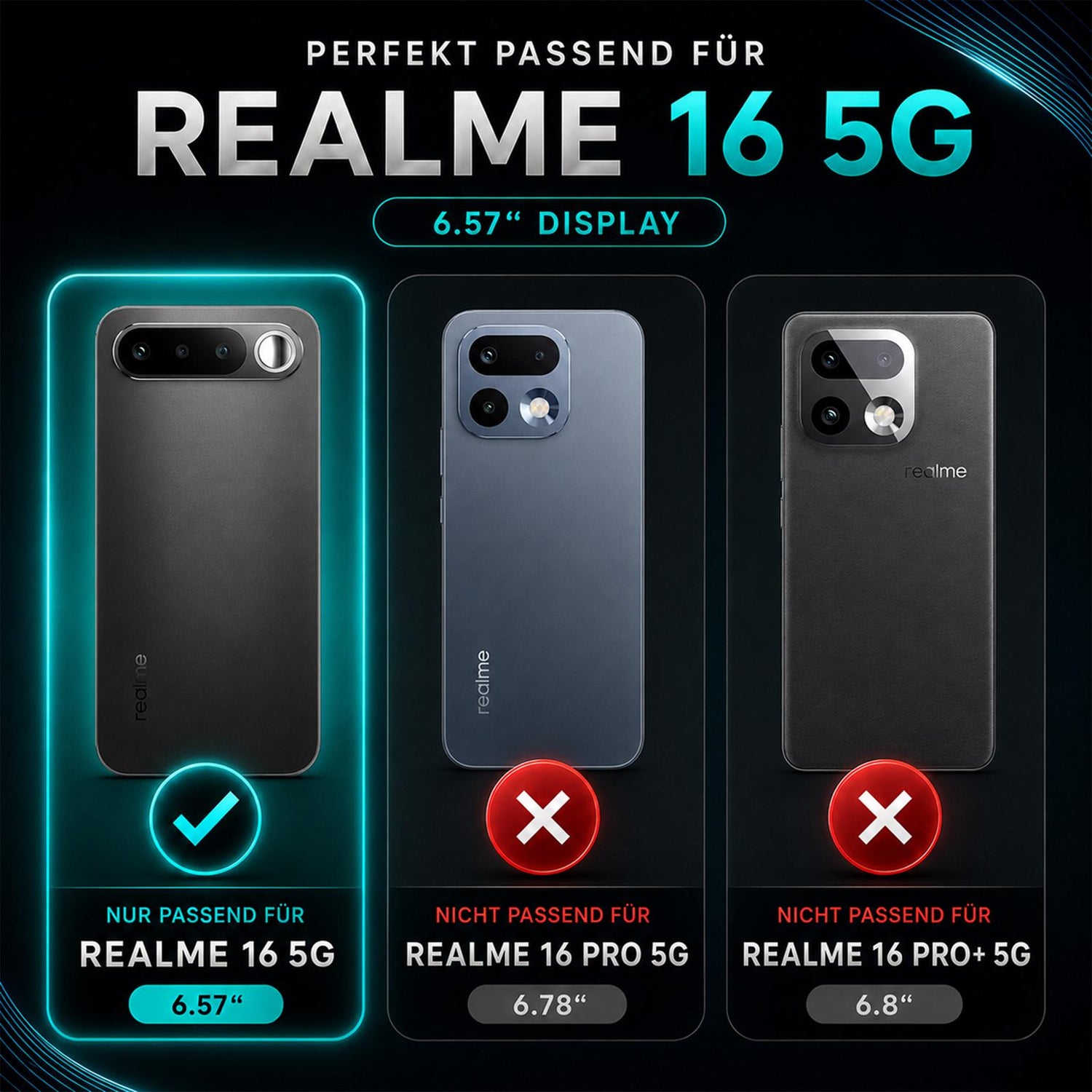 Realme 16 5G - Klapphülle mit Kartenfächern Schwarz