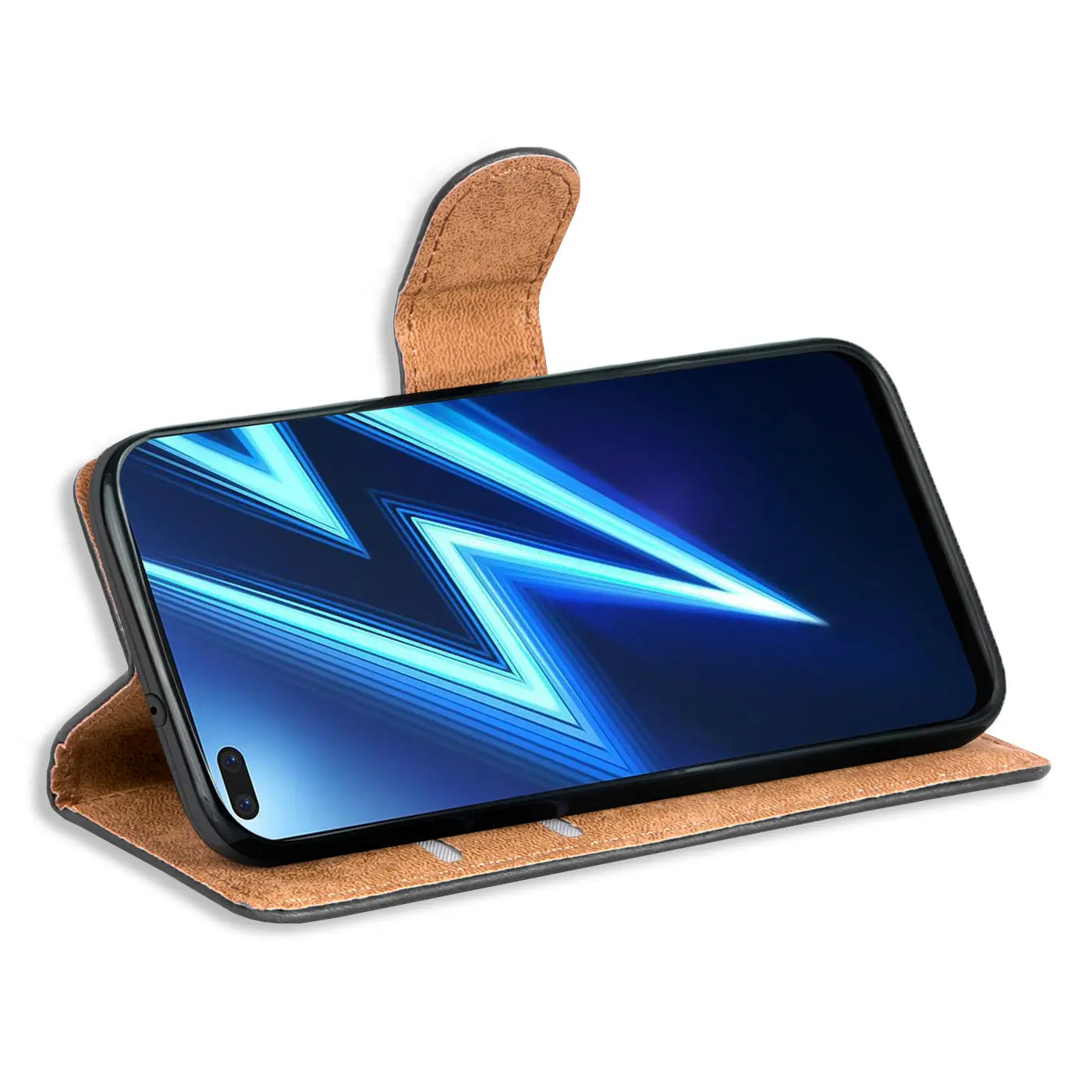 Braune Kunstleder-Klapphülle mit Kartenfächern, Realme 6 Pro von vorne
