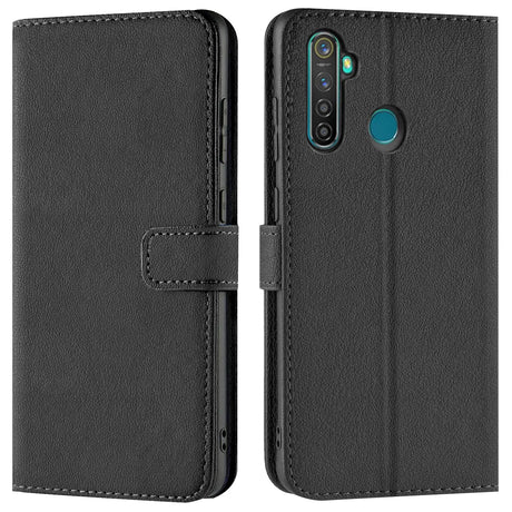 Realme 6i Klapphülle in Schwarz mit Kartenfächern und Schutz