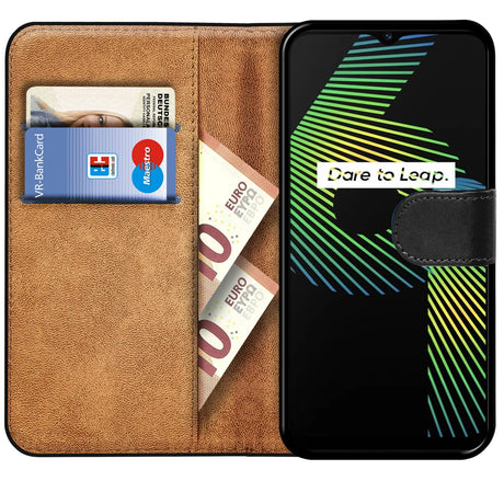 Realme 6i Klapphülle in Schwarz mit Kartenfächern und Schutz