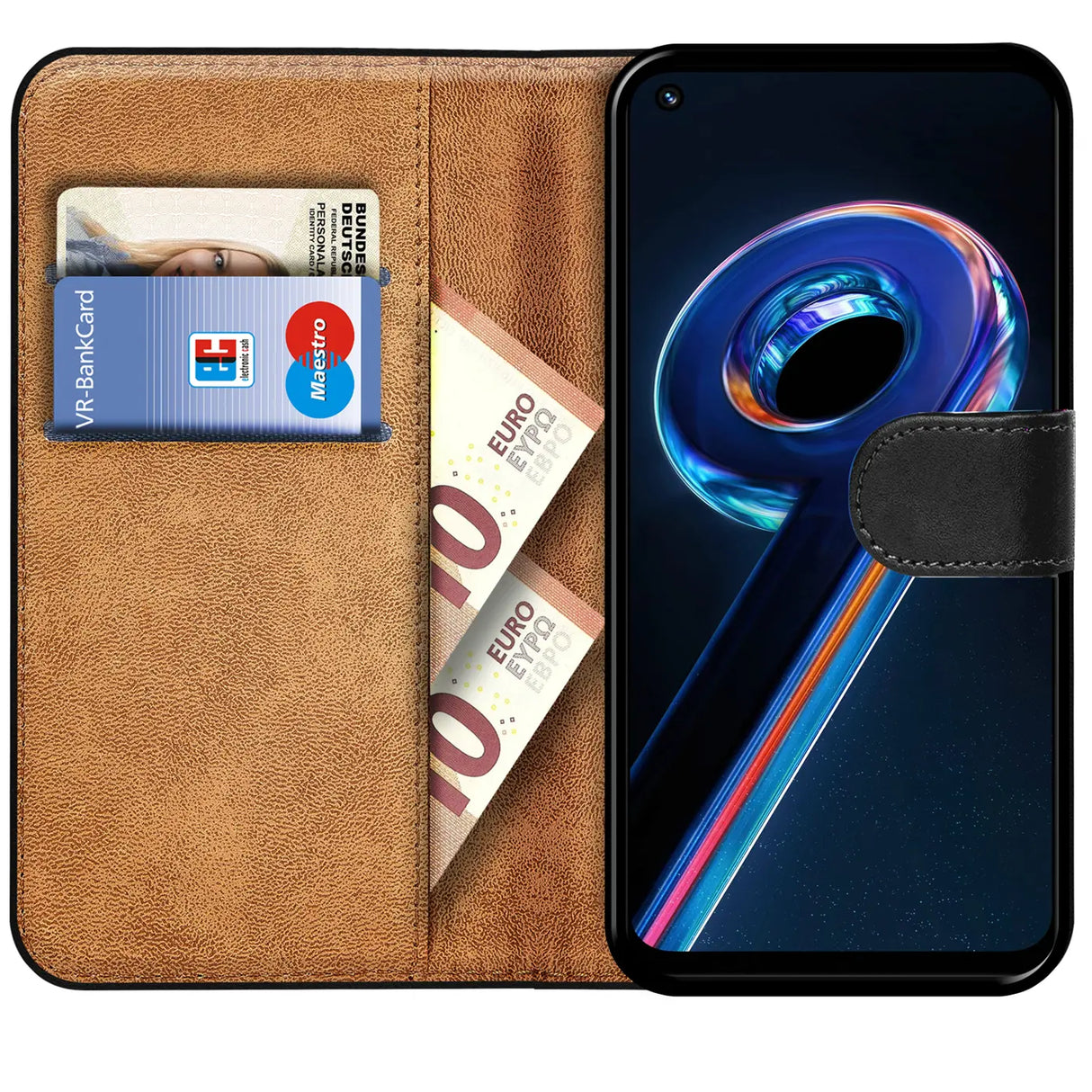 Realme 9 Pro+ / Realme 9 4G Klapphülle in Schwarz mit Kartenfächern und Schutz