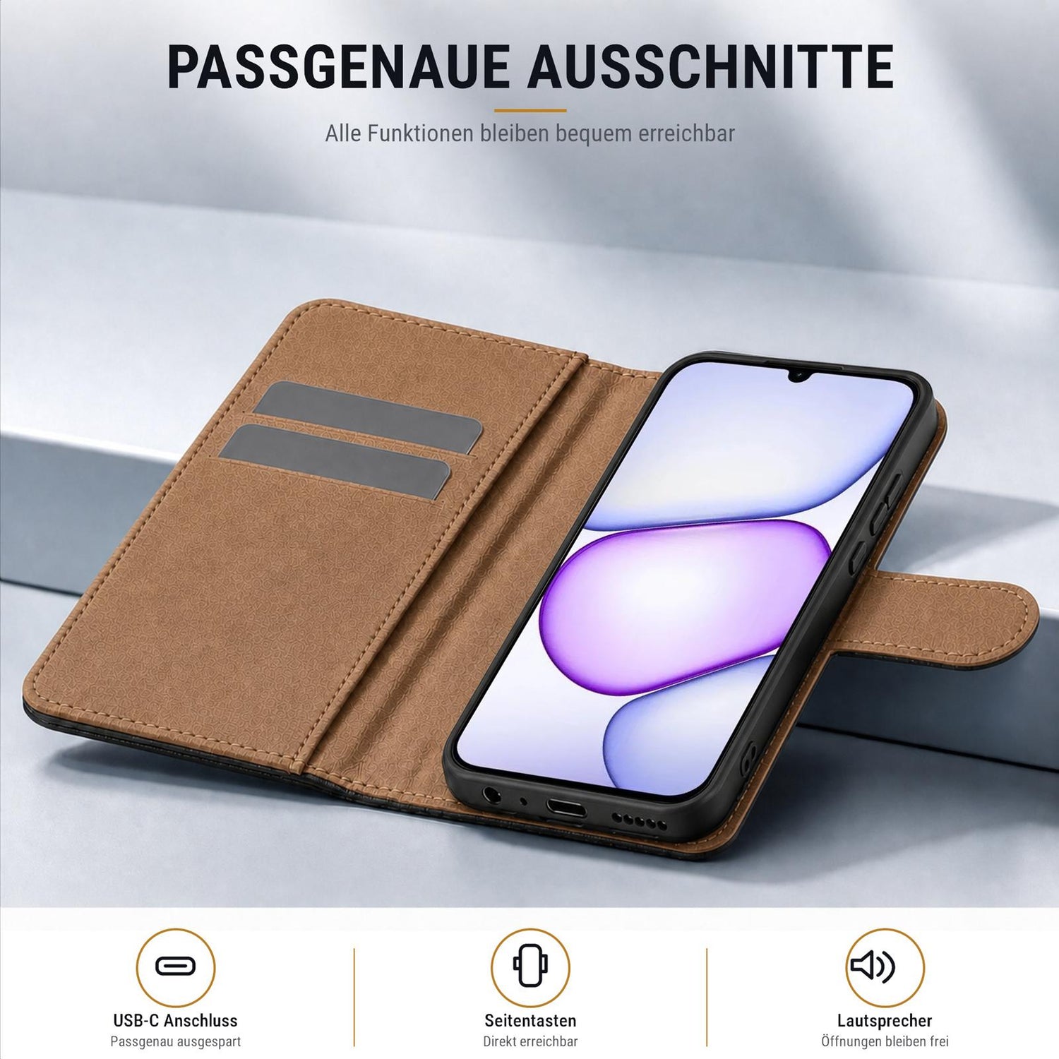 Realme C100 5G - Klapphülle mit Kartenfächern Schwarz