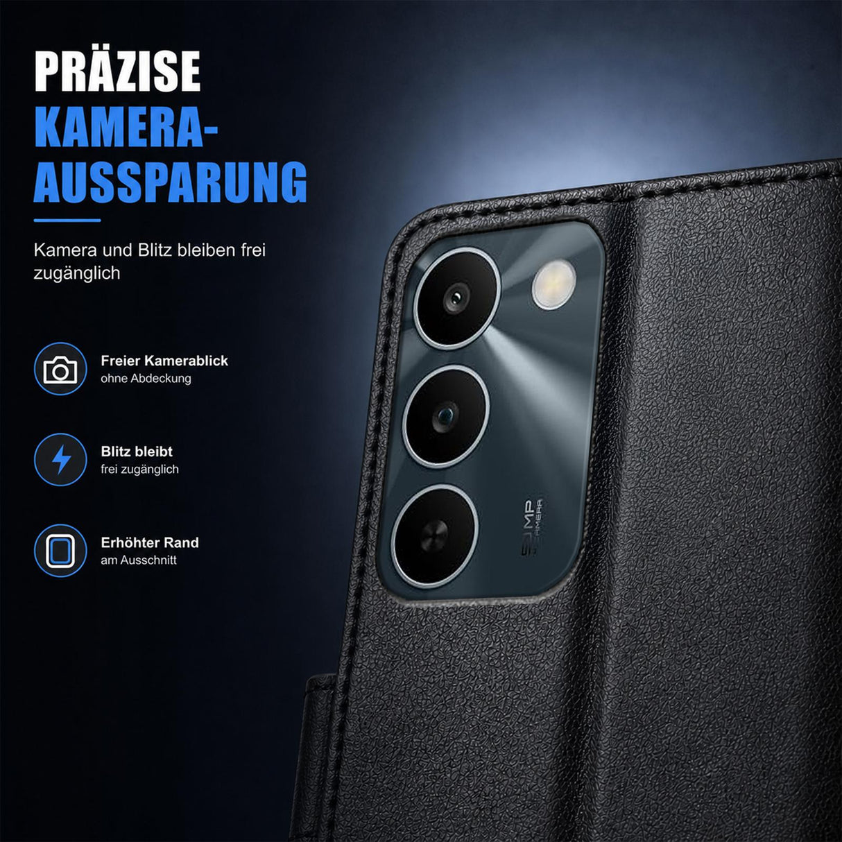 Realme C100 5G - Klapphülle mit Kartenfächern Schwarz