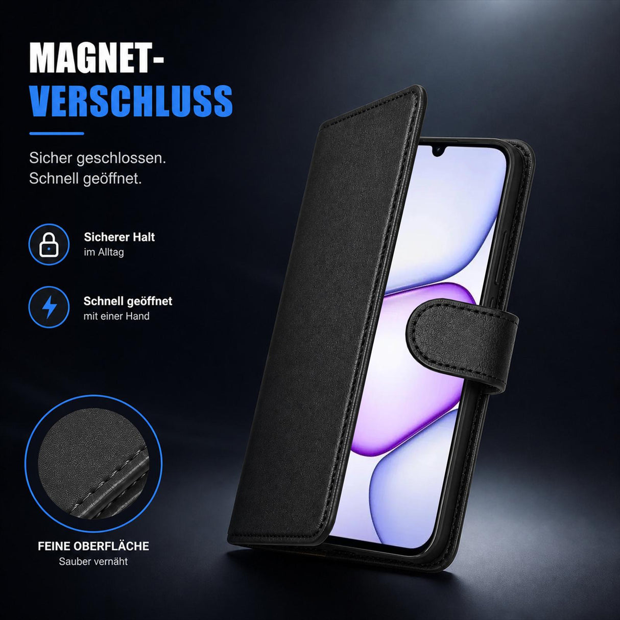 Realme C100 5G - Klapphülle mit Kartenfächern Schwarz