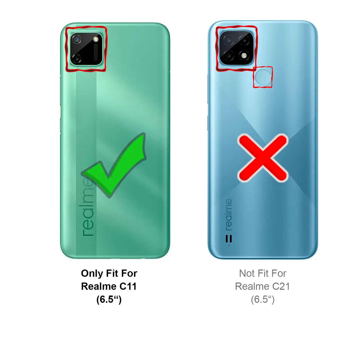 Grünes und blaues Realme C11/C21 Handy-Rückseite, Rückansicht.