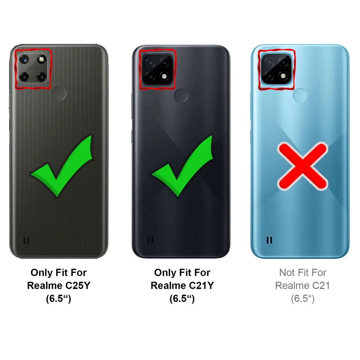 Realme C25Y / C21Y Klapphülle in Schwarz mit Kartenfächern und Schutz