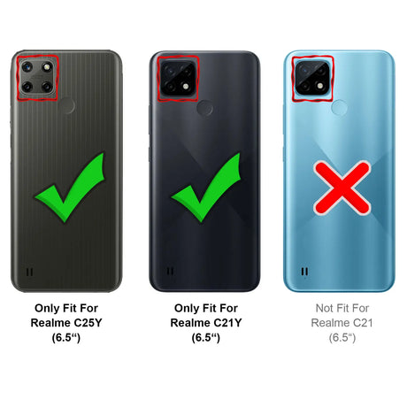 Realme C25Y / C21Y Klapphülle in Schwarz mit Kartenfächern und Schutz